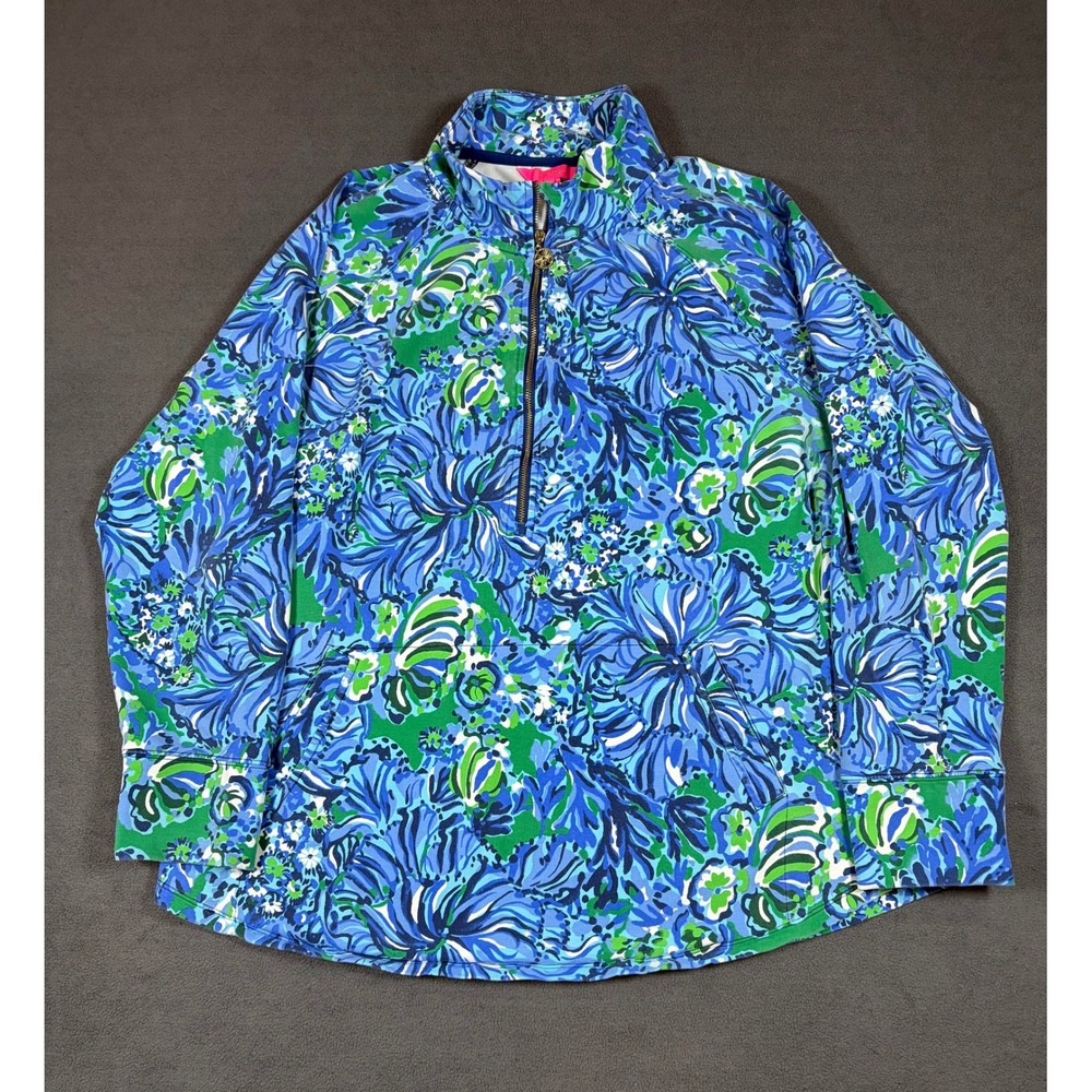 Lilly Pulitzer UPF 50+ Skipper Popover Women XXL Blue Floral
